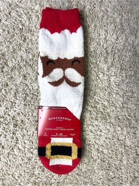 Wondershop Red White Brown Santa Face Crew Socks